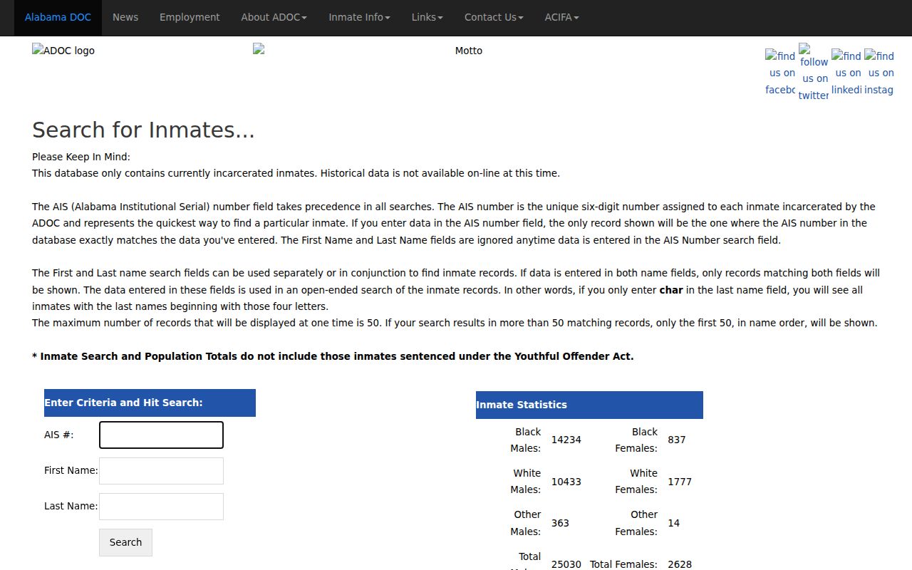 Wilcox County arrest history search through the ADOC inmate locator
