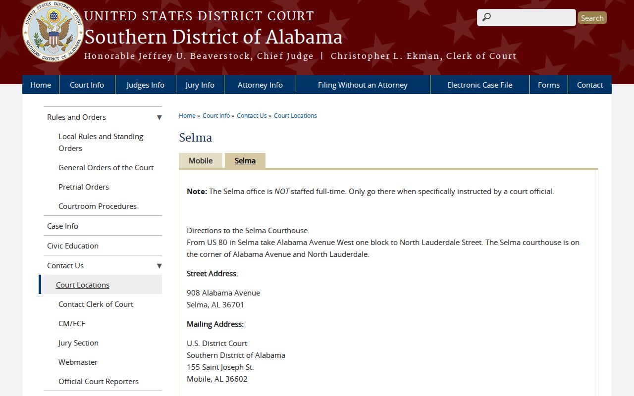 Camden criminal history federal courthouse serving Wilcox County