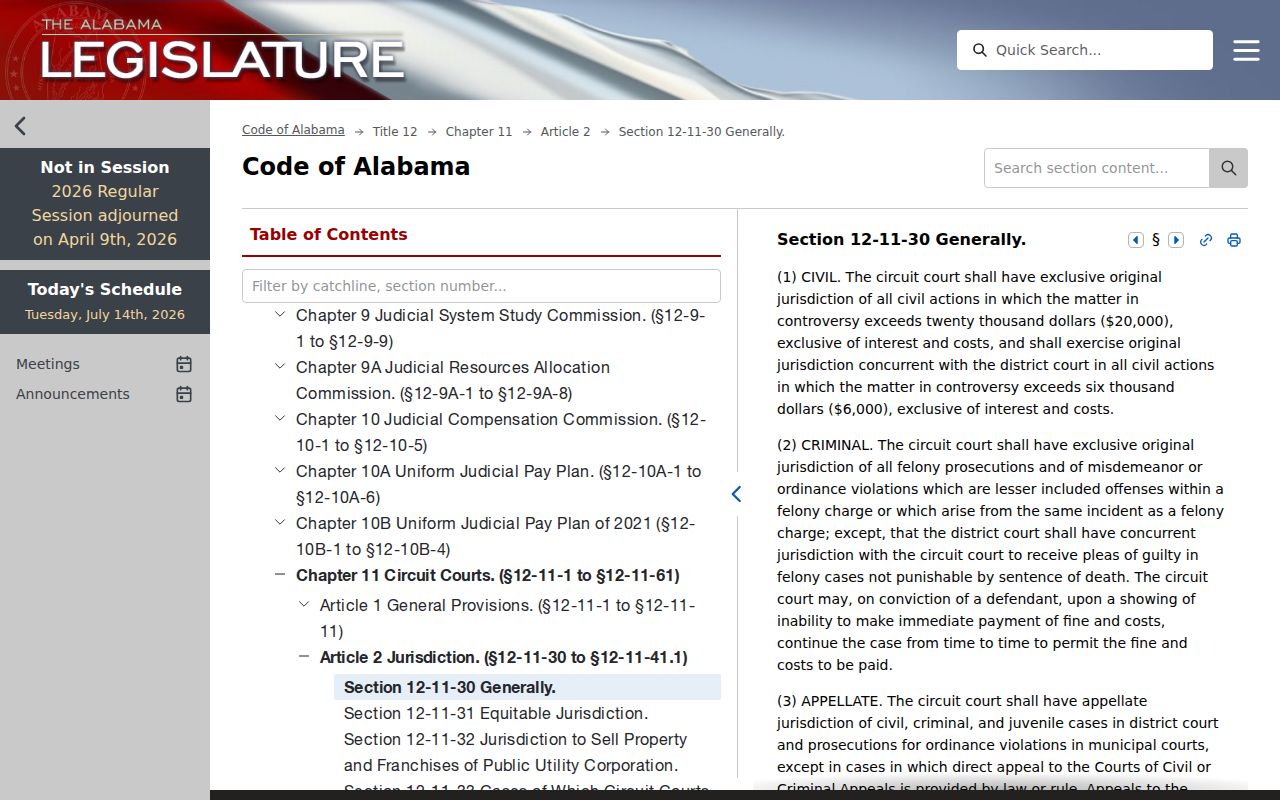 Wilcox County criminal court cases and Alabama Circuit Court jurisdiction