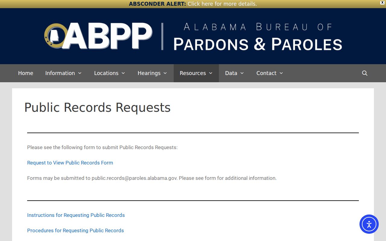 Wilcox County criminal supervision record request through ABPP