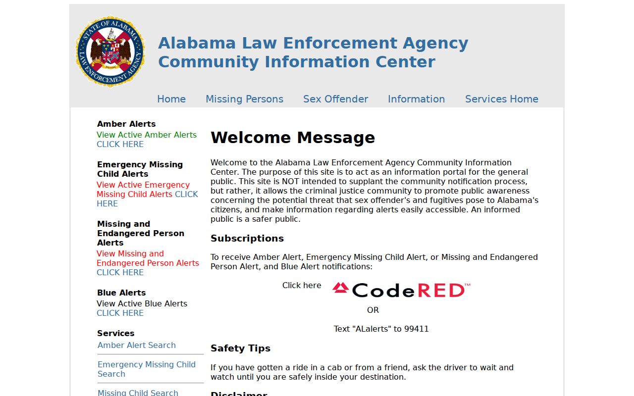 Wilcox County sex offender check at the ALEA Community Information Center